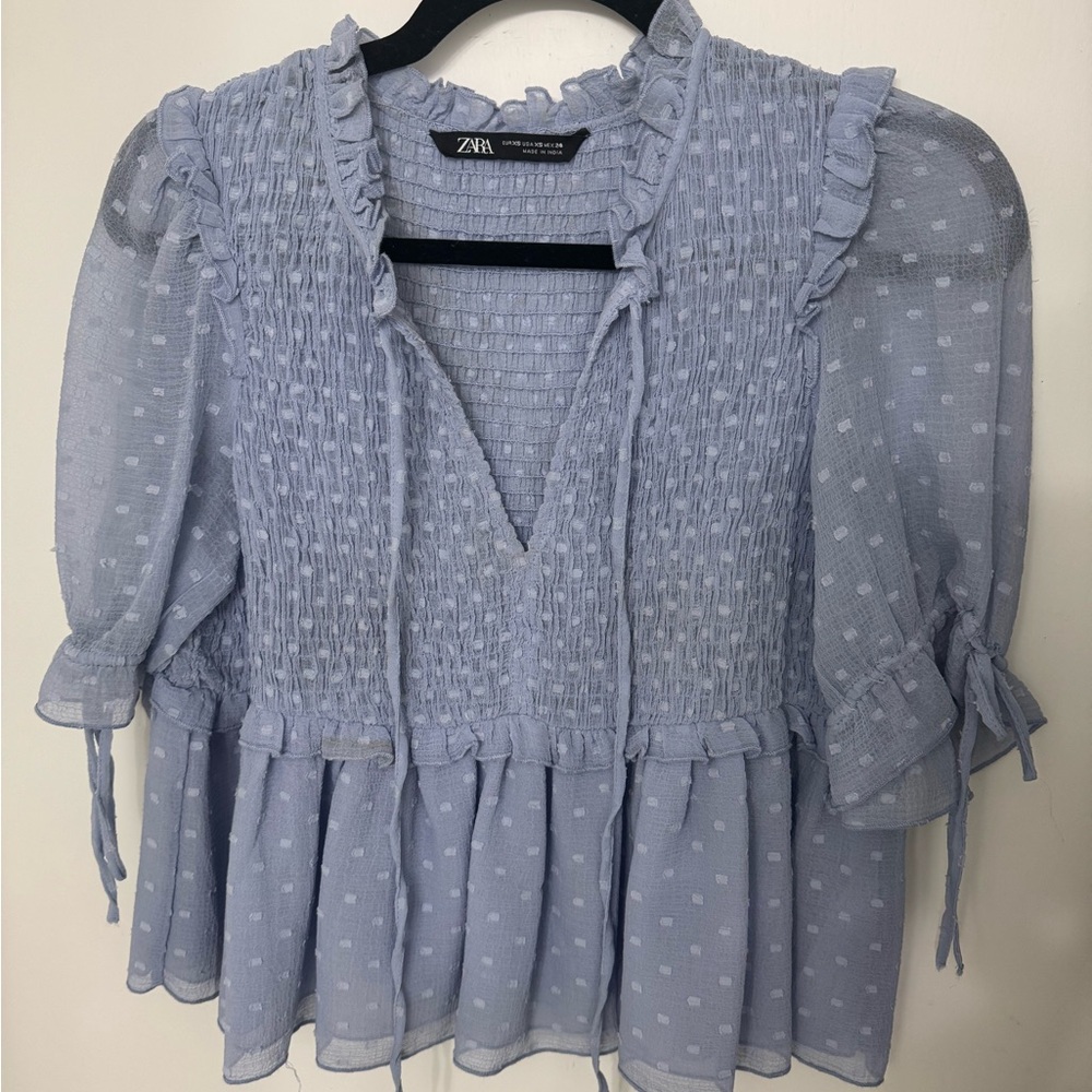 Zara Women's Blue Ruffled Top - Picture 3 of 5